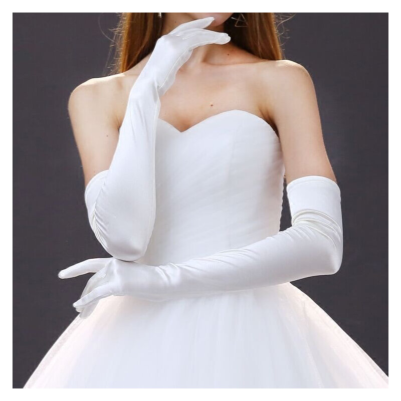 Luvas de noiva brancas longas, luvas de casamento, liso, todo-dedo, casamento, desempenho, novo, outono e inverno