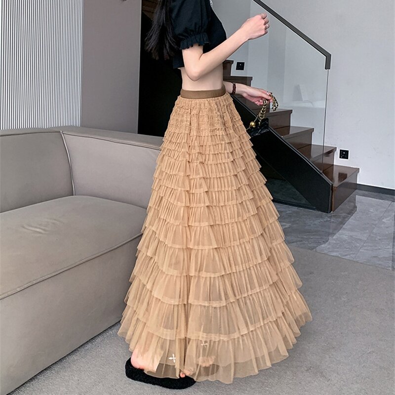 Сетчатая шифоновая юбка весна-осень 2024 женское модное платье макси средней длины для выпускного вечера шикарная вечерняя миди-юбка из ткани