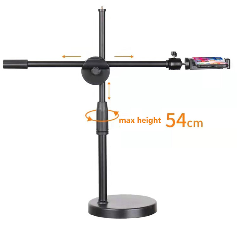 Overhead Tripod with Ring Light Table Tabletop Shooting Stand Tripods with Mobile Phone Holder Boom Arm for Nail Art Photography