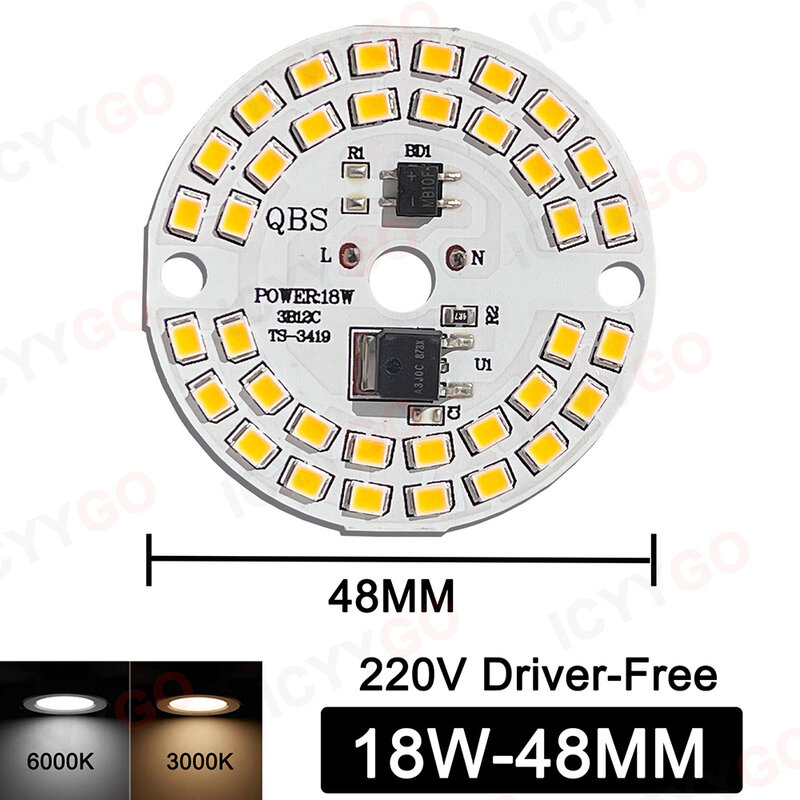 LED Light Source Board Driver-Free 3W 5W 7W 9W 12W 15W 18W 2835 Round High Voltage 220V Constant Current Light Board Bulb