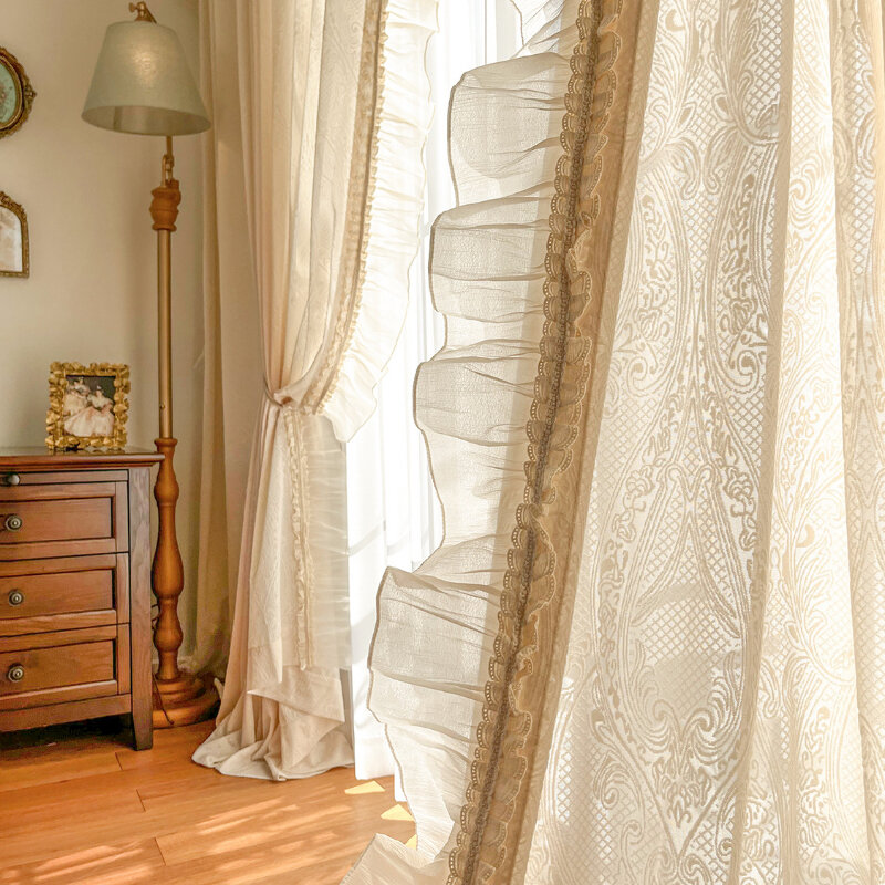 Francuski styl rokoko w stylu Retro trójwymiarowe reliefowe rzemiosło moskitiera na okno koronkowe zasłony do salonu jadalnia sypialnia
