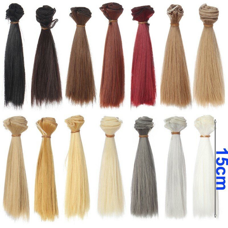 Short Straight Doll Hair para franja testa, preto, dourado, marrom, cáqui, branco, cinza cor, 5cm, 15cm, 25cm