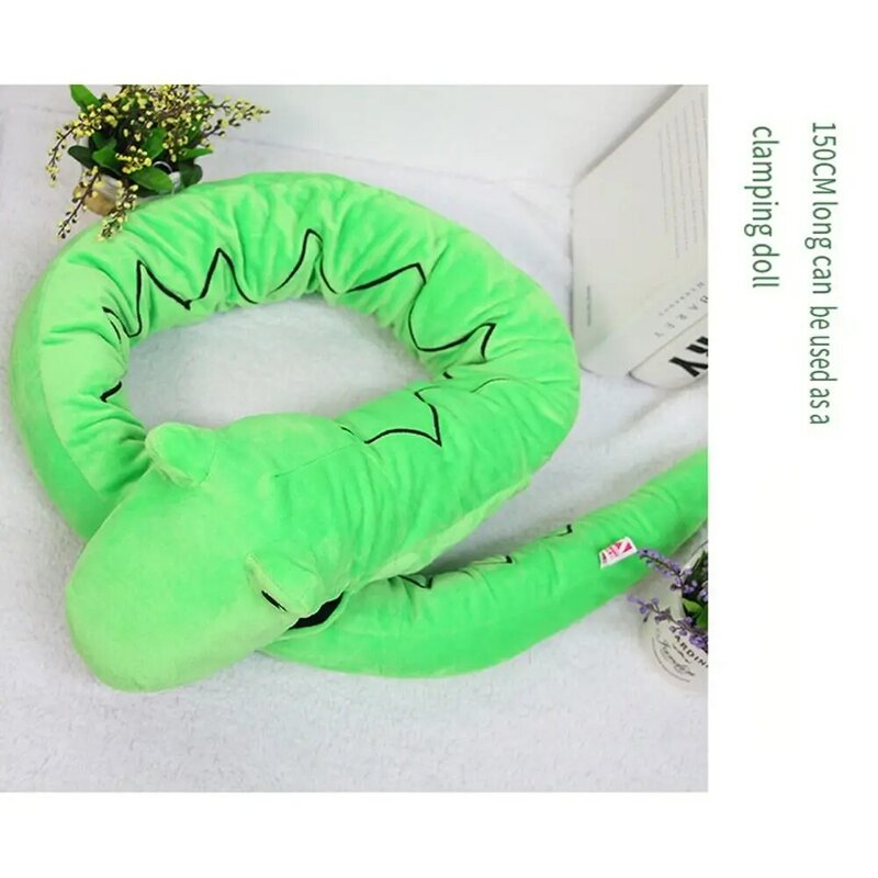 현실적인 뱀 손 인형 녹색 뱀 봉제 손 인형 장난감, 움직이는 입, 150cm/59.06 인치 물건, 뱀 파이썬 인형