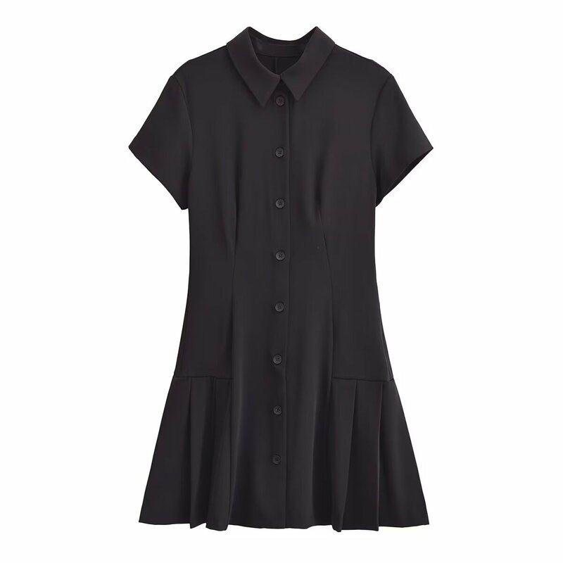 Women 2024 New Chic Fashion Shirt mini Dress Vintage Short Sleeve  Female Dresses robe Mujer