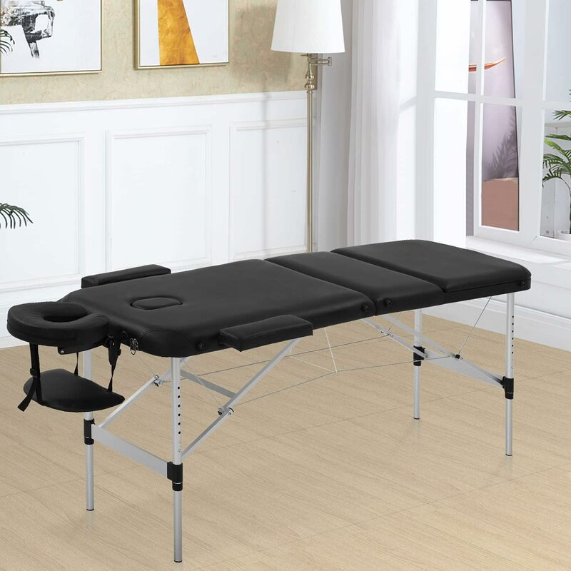 Mesa de masaje portátil, cama plegable de 3 pulgadas, de aluminio, con altura ajustable, para salón de belleza, con estuche de transporte, mesa de tatuaje, cama Facial