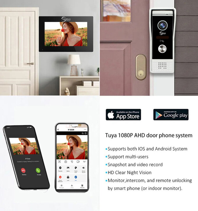 TUYA 7/10 Inch WiFi 1080P Video Intercom Smart Home APP Wireless Video Door Phone RFID Access Control System for Villa Apartment