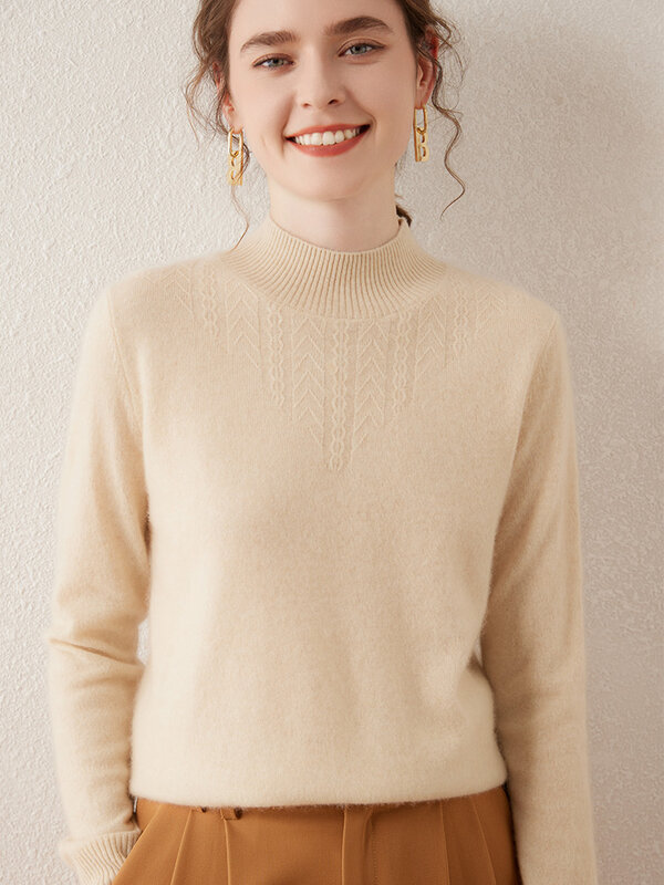 Высококачественный Женский кашемировый свитер на весну и осень 100%, пуловер с полувысоким воротом, кашемировая вязаная женская одежда с длинным рукавом, топы