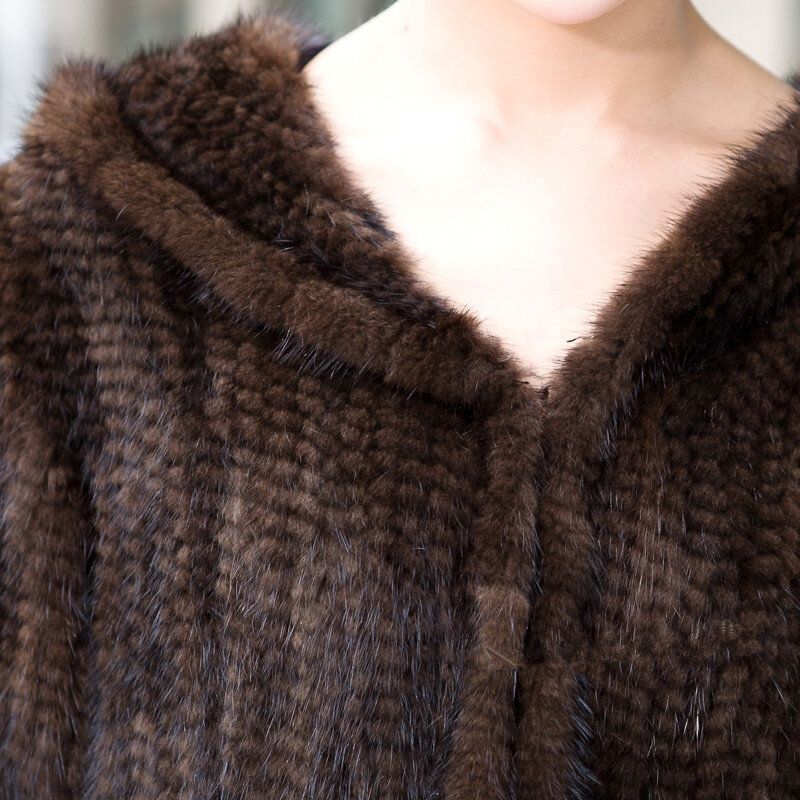 2022 New Winter Mink Fur Coat Women's Long-Sleeve Top Fashion All-Match Mink Knit Jacket Mink Knitted Female Coat