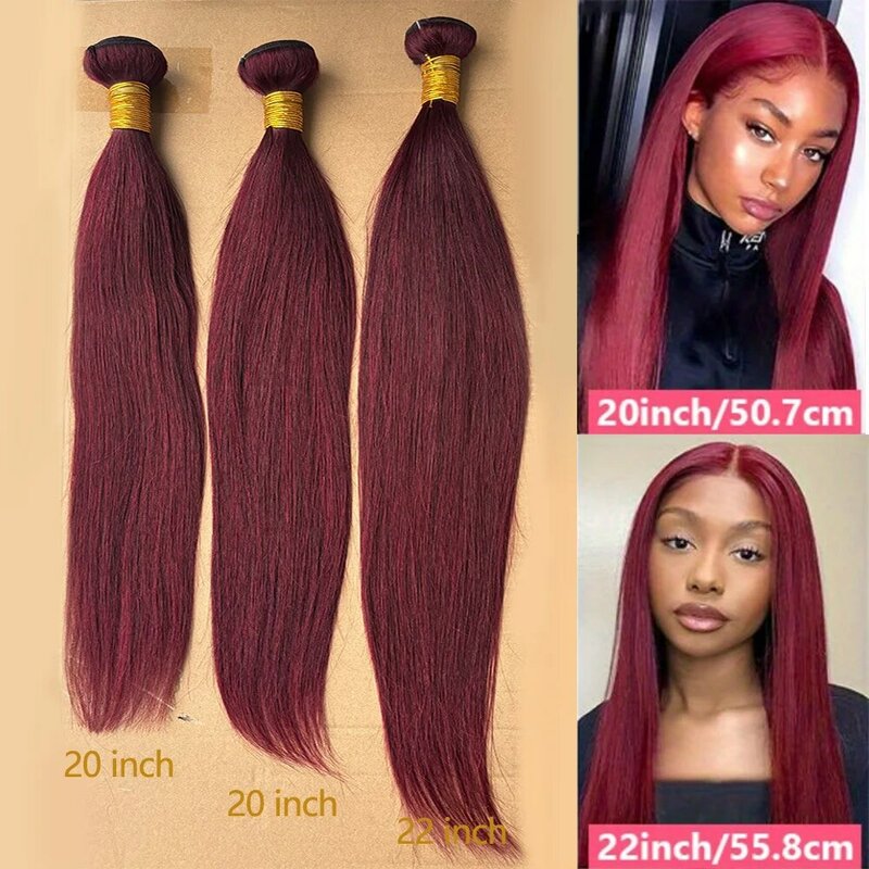 99j Burgundy Human Hair Bundles 28 30 32 Inch Straight Human Hair Bundles Soft 3 Pcs Colored Brazilian Hair Extensions