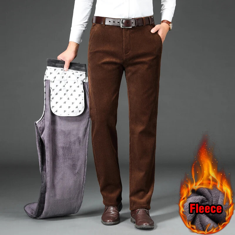 Men's Winter Fleece Corduroy Pants Business Fashion Classic Style Thick Warm Stretch Trousers Male Brand Clothing
