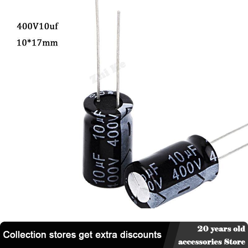 10 шт., алюминиевый электролитический конденсатор 400 в 10 мкФ 10*17 мм с низким ESR 10 мкФ 400 В, электрические конденсаторы 20%
