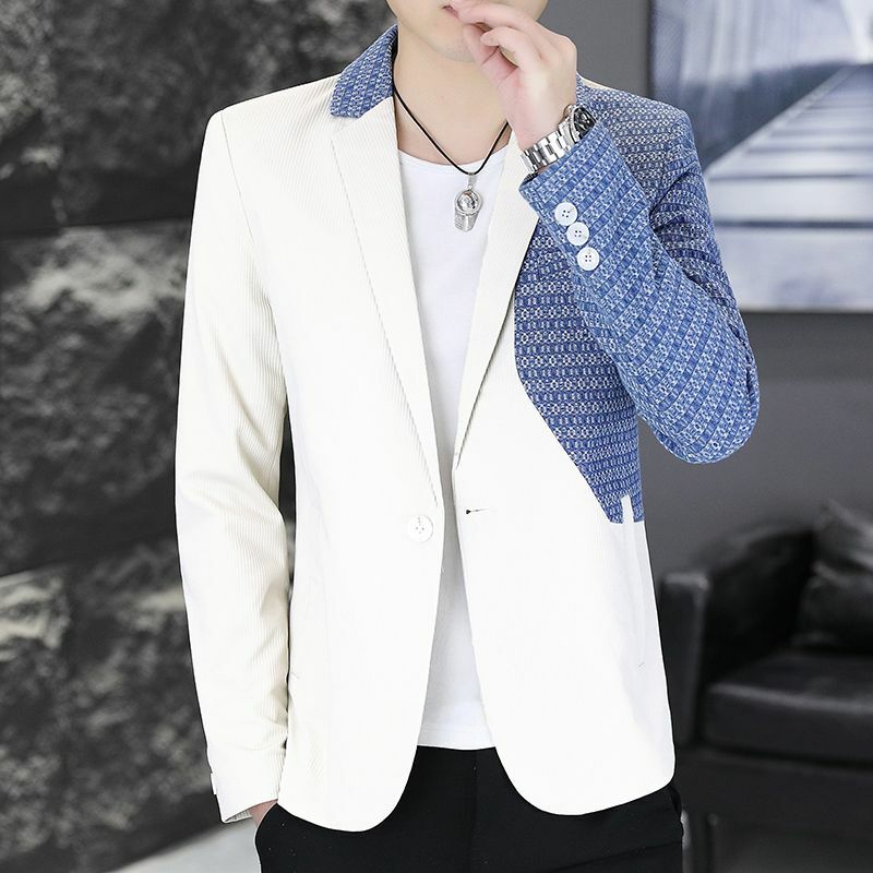 2-A35 Non-mainstream personalized suits, men's color-blocked spring clothes, new slim-fitting Korean style color-blocked small