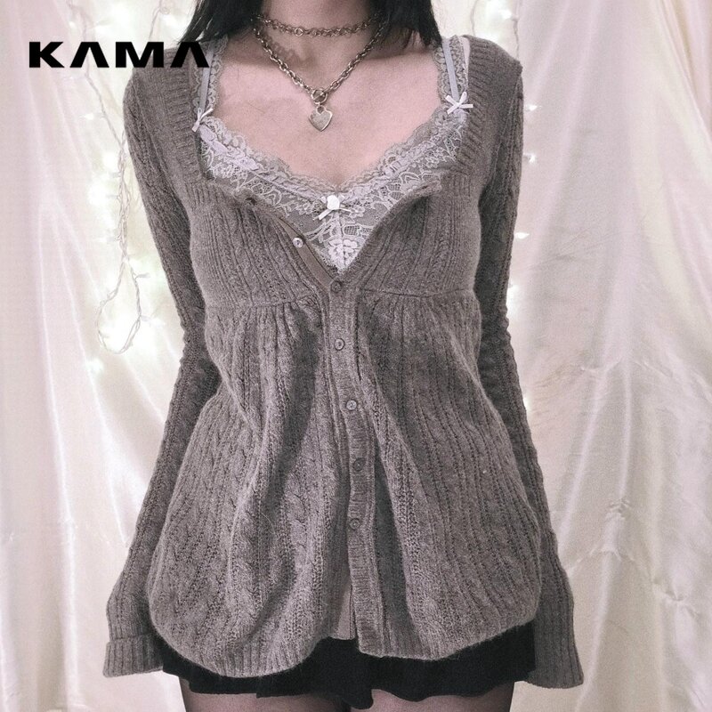 Suéter Vintage Grunge Y2K para mujer, cárdigan de manga larga con botonadura única, estética Kawaii Camiseta de punto, ropa