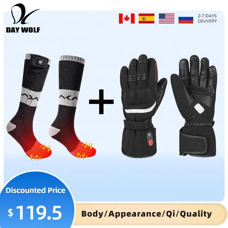 DAY WOLF Motorcycle Heating Gloves Thickened Shockproof Breathable Winter Windproof Waterproof Touch Screen Heating Rechargeable