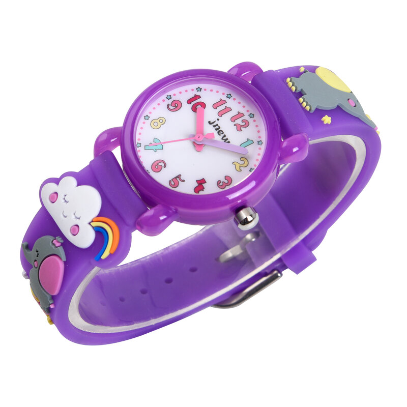 นาฬิกาสาวน่ารักเจลลี่ซิลิโคน2023นาฬิกาควอตซ์กันน้ำรูปช้างการ์ตูนสายรุ้งแบตเตอรี่ญี่ปุ่น