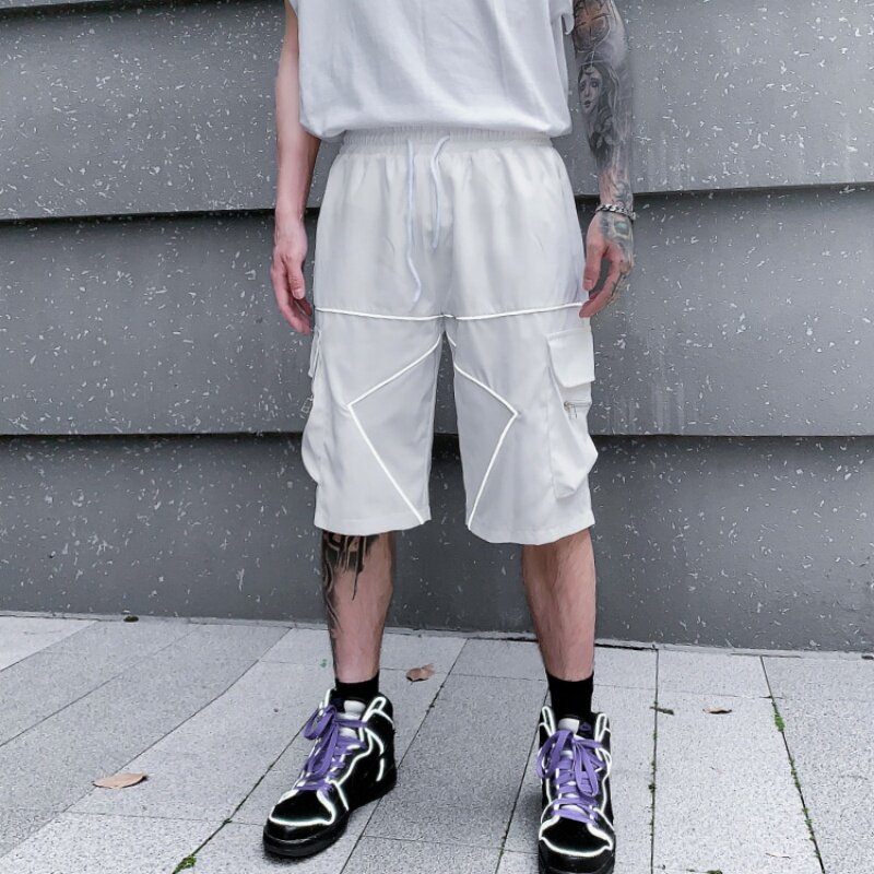 Pantalones cortos tácticos con tiras reflectantes para hombre, pantalón corto estilo Hip Hop Y2K, ropa técnica para verano, novedad de 2024