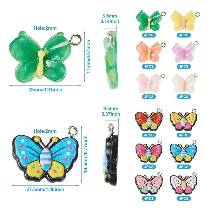 Colgantes de resina con forma de mariposa para niños, 48 piezas, pendientes, collar, pulsera, cadena para teléfono, accesorios para hacer regalos a amigos