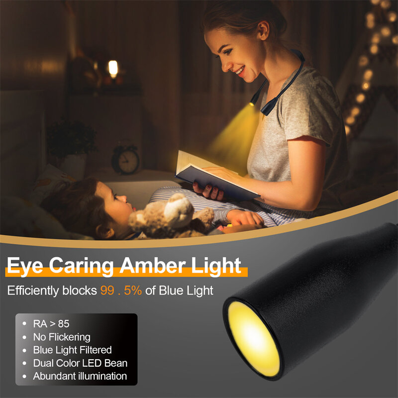 Luz LED de cuello para lectura, lámpara recargable por Usb para libros, brazo Flexible de 360 °, luz nocturna para estudio