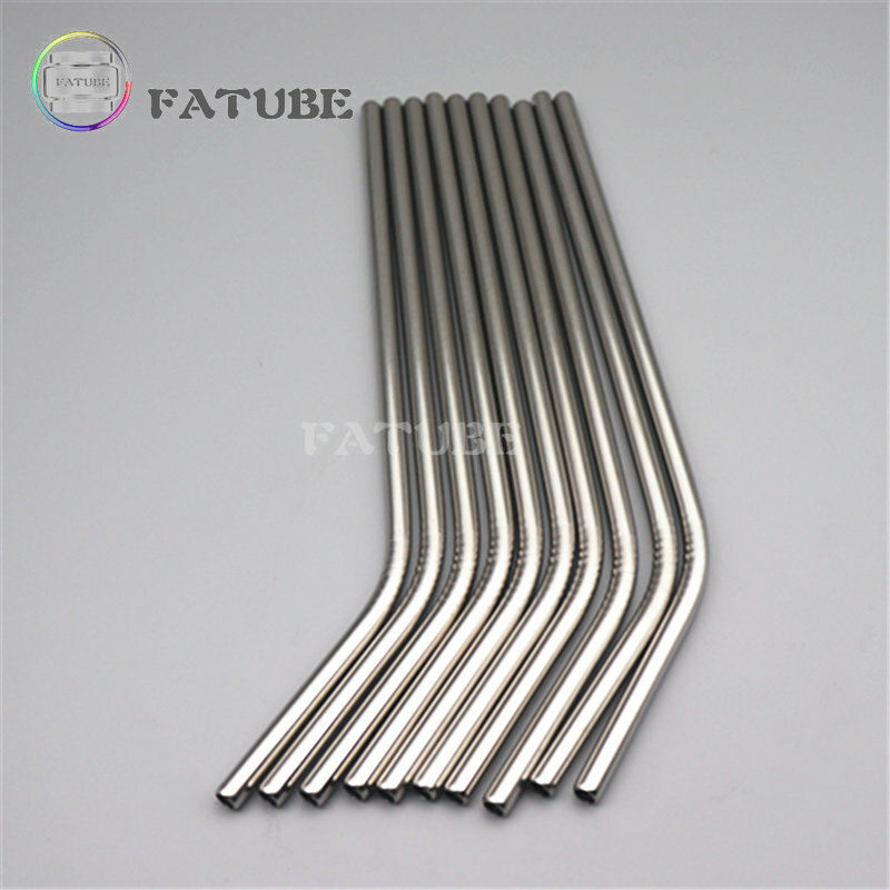 10PCS Fatube stainless steel Straw Curved Straws Straight  Silvery