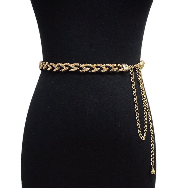 New Summer Ladies Fashion Sweet Metal Chain Braided Thin Waist Chain Dress Decoration Belts for Women Luxury Designer Brand