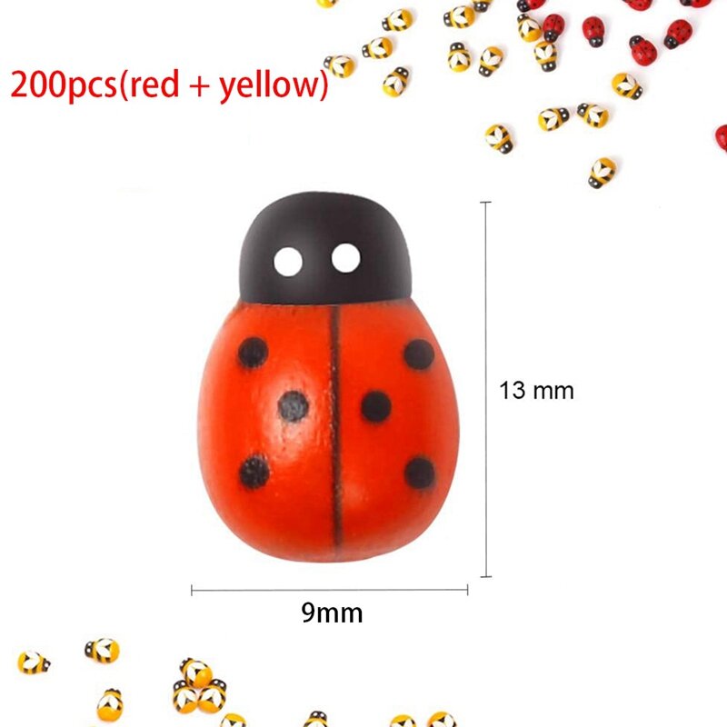 200Pcs Wooden Bees Ladybugs, Wooden Bumble Bees & Ladybugs For Crafts Scrapbooking DIY Party Decoration