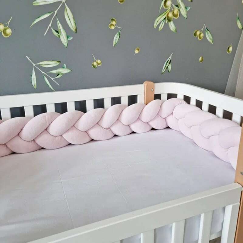 เตียงเด็กกันชนหนาถักเปียเปลเด็กรอบเบาะป้องกันเปลหมอนทารกแรกเกิดเตียงนอนตกแต่ง hiasan kamar 1-4เมตร
