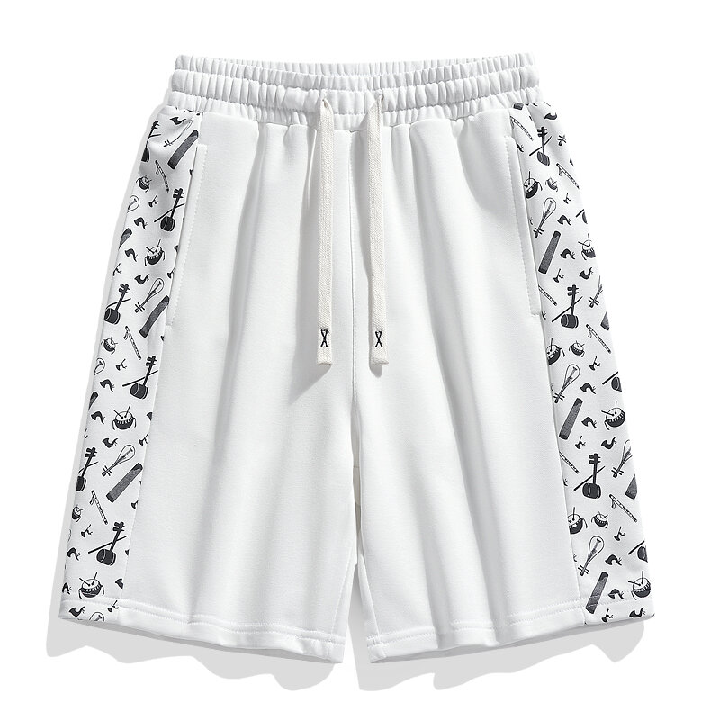 2024 Summer New Fashion American Style Unisex Printed Pocket Elastic Waist Drawstring Loose Sport Knee Length Casual Shorts