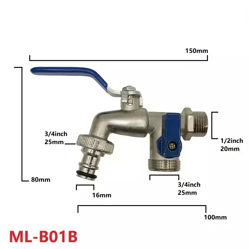 Double Head Water Faucet Água Splitter, Adaptador de acoplamento, Válvula Switch, Jardim Mangueira, Irrigação Tap Joint, 1/2 ", 3/4"