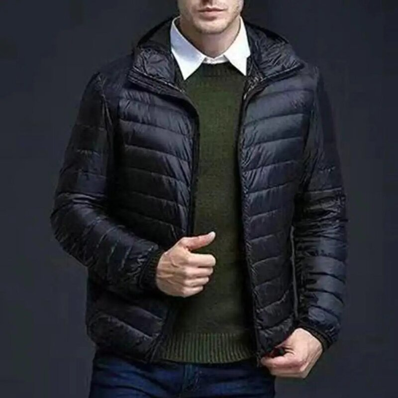남성용 다운 코튼 재킷, 단색 지퍼, 슬림 핏 다운 코튼 재킷, 스탠드 칼라 지퍼, 따뜻한 착용감