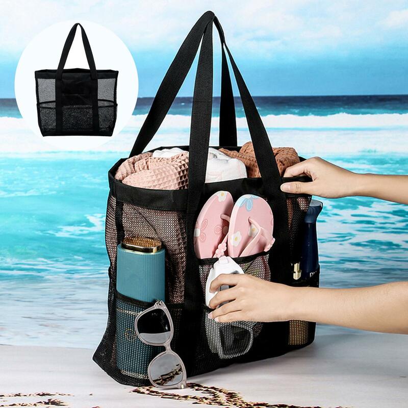 Portable Women Swimming Storage Bag Mesh Beach Pocket Bathing Pack Handbags Large Capacity for Vacation Gym Towels Beach Toys