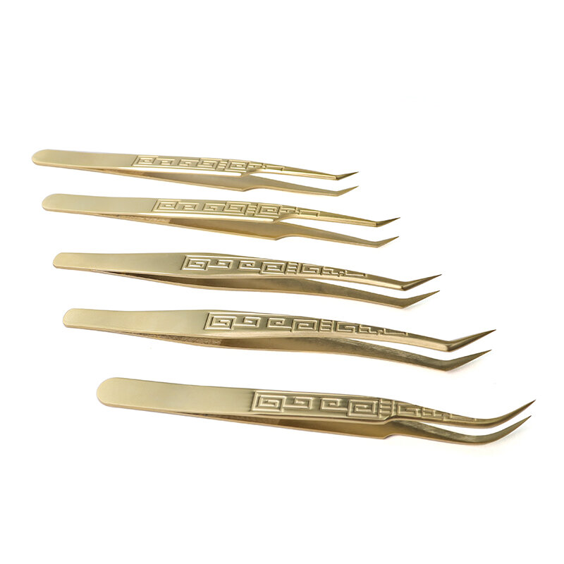 Pinzette per Extension ciglia con punta arrotondata di stili unici realizzate con marchio personalizzato in acciaio inossidabile dorato e argento per la bellezza
