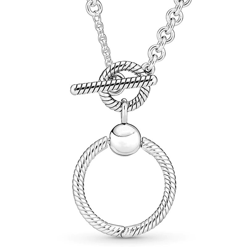 Momen berkilau hati ganda liontin t-bar kalung Collier untuk 925 Sterling Silver Bead pesona perhiasan DIY