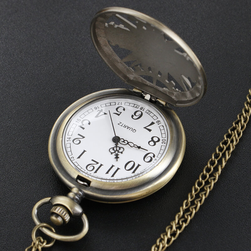 Brązowy Steam Punk kieszonkowy zegarek kwarcowy Hollow Time Gear na łańcuszku Fob naszyjnik z zegarkiem naszyjnik prezent męski prezent dla dzieci