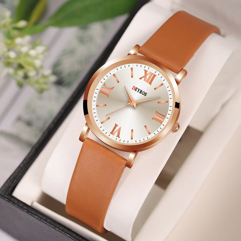 Reloj de cuarzo a la moda para mujer, relojes de pulsera de estilo minimalista de cuero marrón, reloj informal deportivo para mujer zegarek damski