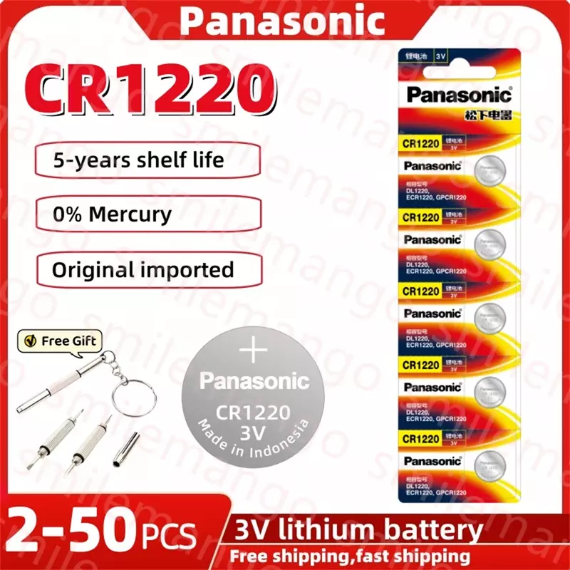 2 шт., 50 шт., литиевая батарея для часов, CR1220 ECR1220 DLCR1220