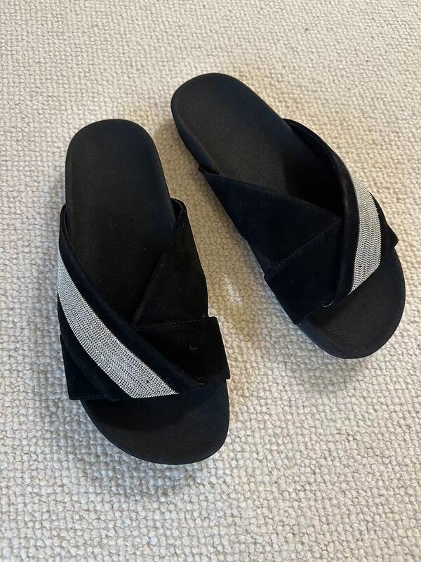 Summer genuine cowhide suede slippers