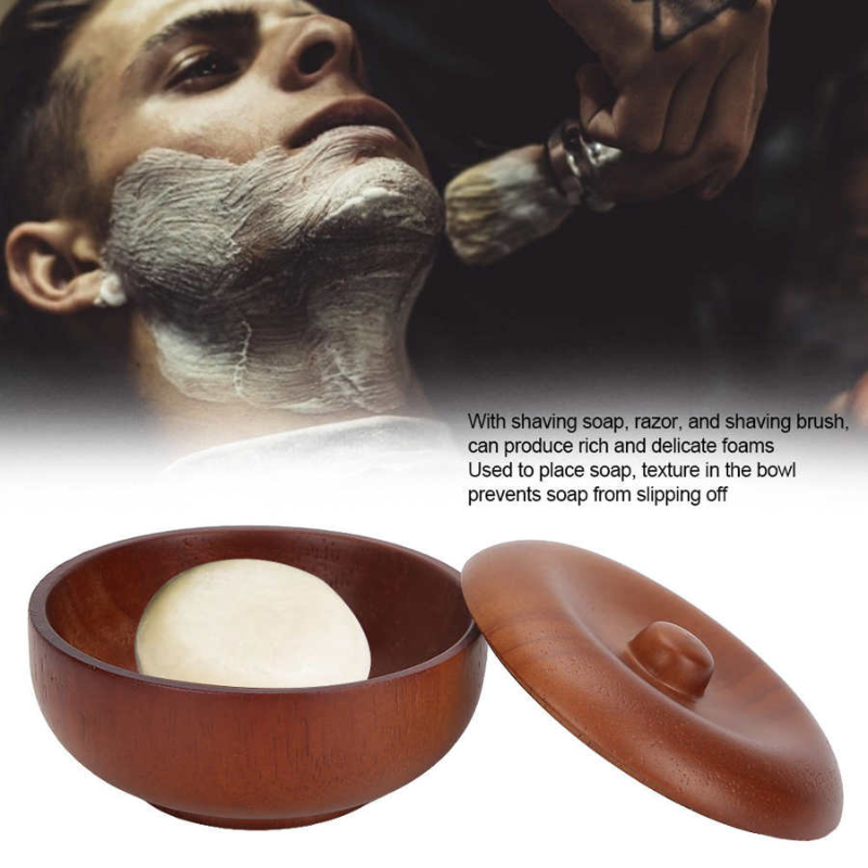 Tazón de afeitar de madera profesional para hombres, soporte de crema de espuma para afeitado en húmedo, tazón con tapa, cepillo de barba, tazón de jabón, fácil de limpiar, tazón duradero
