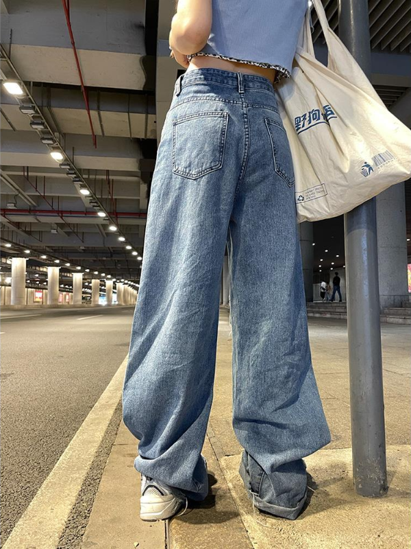 Jean Déchiré Taille Haute pour Femme, Pantalon Droit, Jambes Larges, Été, Y2K