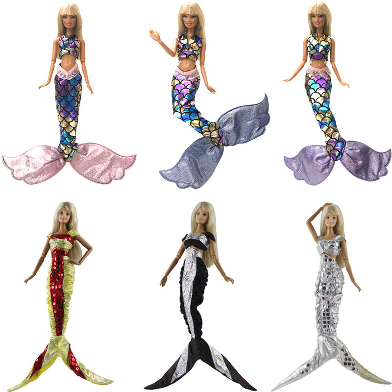NK Gaun Pesta Boneka Buatan Tangan Resmi Pakaian Mode Rok Cosplay untuk Boneka Barbie Gaun Ekor Putri Duyung Asli Mainan Bayi JJ