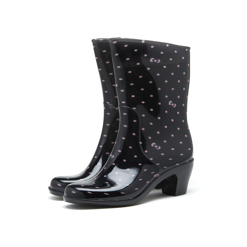 Sepatu bot hujan PVC hak tinggi wanita, sepatu bot air ujung lancip tahan air untuk wanita