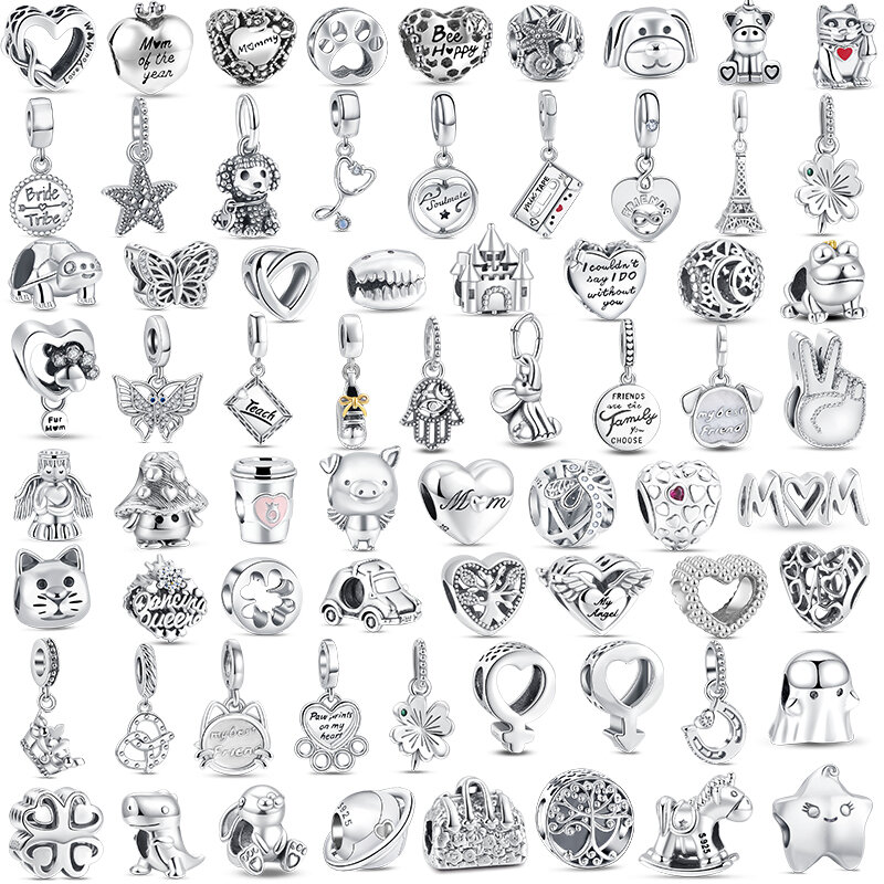 Prawdziwe 925 srebrne proste charmsy pasują do oryginalnych koralików Pandora Paw House kobiety DIY drobne koraliki biżuteria Amulet robienia wisiorki bransoletki