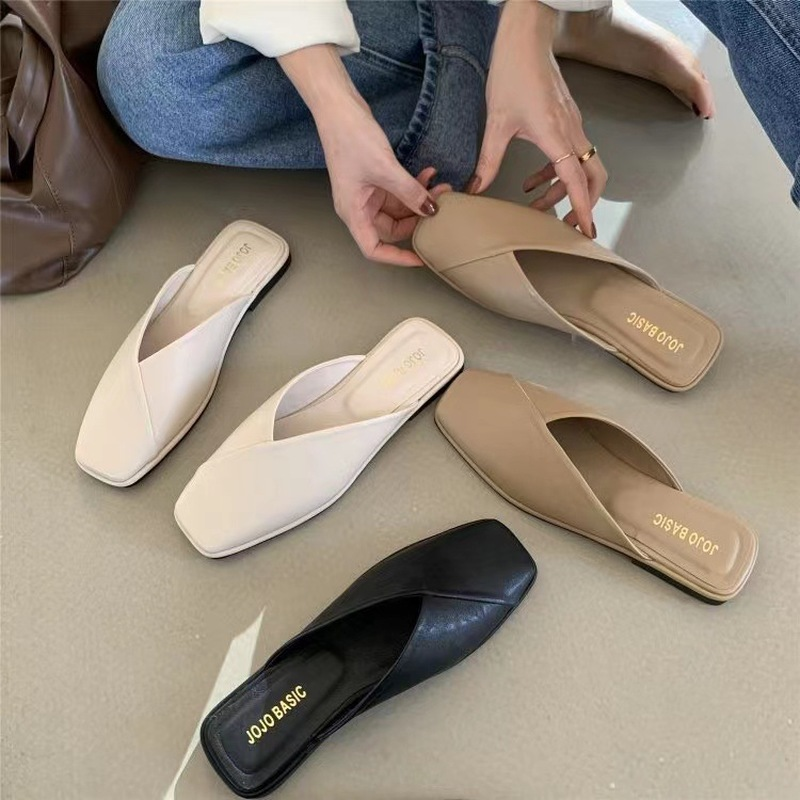 Pantofole piatte di grandi dimensioni 2022 scarpe Casual piatte da donna estive scarpe con punta quadrata all'aperto moda Slip on Mules Beach pantofole da donna