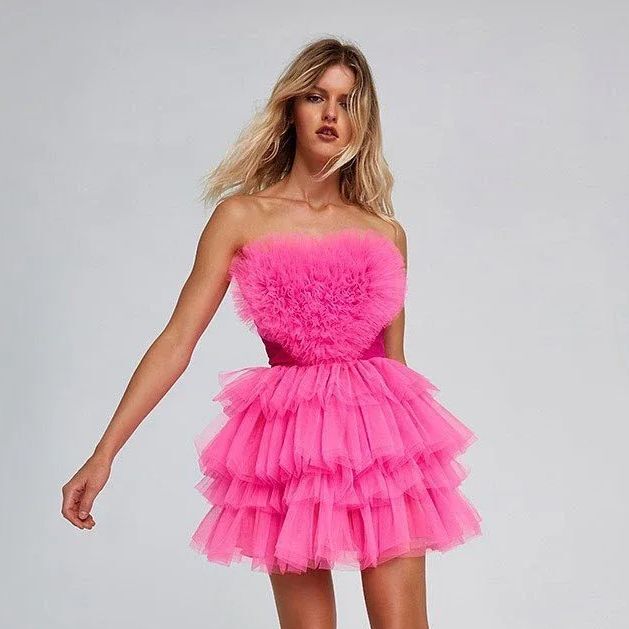 SERENDIPIDTY 절묘한 스파게티 스트랩 드레스, 백리스 프릴, 큰 하트 얇은 명주 그물 미니 원피스, 맞춤형 플러스, 자홍색 패션
