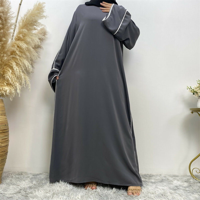 Lace-up Dresses for Women Musulman Muslim Dubai Abaya Solid Simple Long Dresses Women with Sashes Islam Clothing Abaya Kaftan