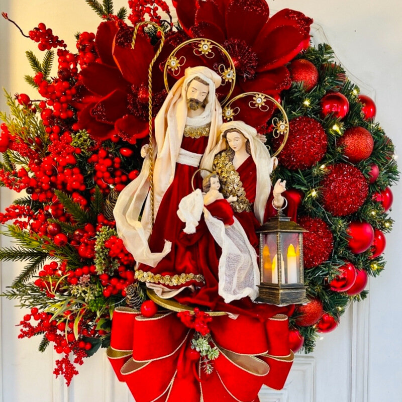 Grinalda artificial do Natal para a porta dianteira, ornamento da janela da parede, decoração bonita do partido, feliz Natal