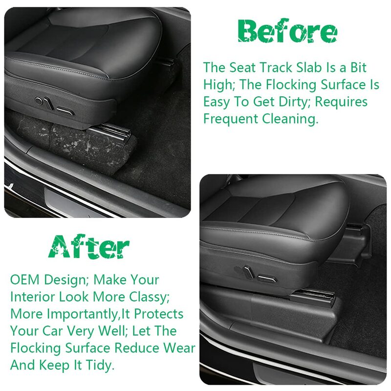7 Pcs Seat Slide Rail Pad Cover For Tesla Model Y Seat Base Kick Wrap Protectors Corner Cover Case Shell Black Car Accessories