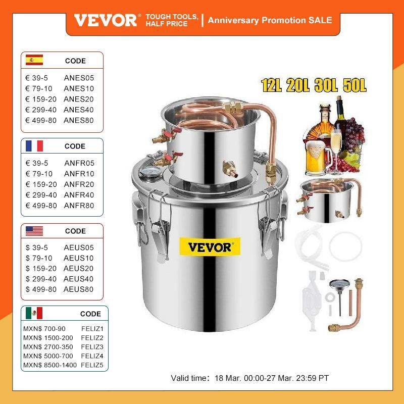 VEVOR 3 5 8 Gal Alcohol Distiller Machine Moonshine Apparatus Beer Brewing Equipment DIY Wine Dispenser Kit for Home Appliance