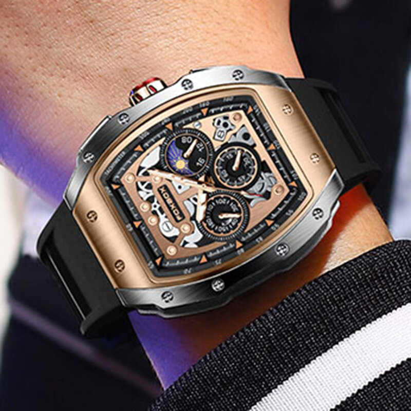 LIGE-Relógio esportivo casual de luxo masculino, cronógrafo criativo, pulseira de silicone, data luminosa, grandes relógios impermeáveis, relógio masculino, marca top