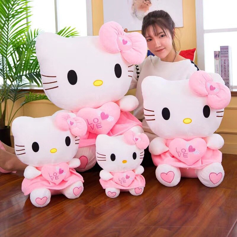Sanrio Hello Kitty Cartoon Cat Brinquedos de pelúcia, boneca macia, travesseiro anime, presentes de aniversário para crianças, KT Cat, 24-55cm
