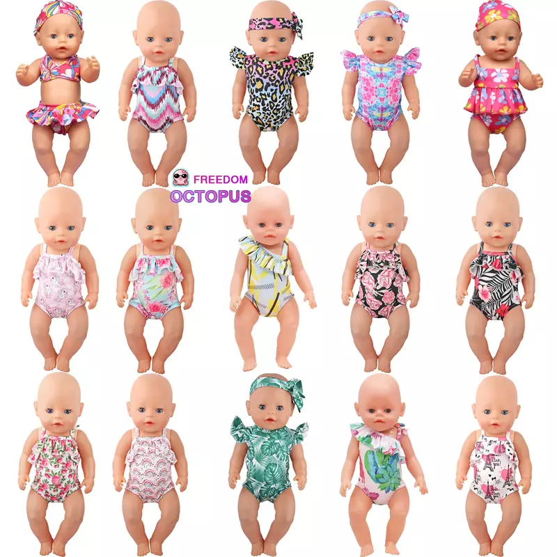 ตุ๊กตาทารกแรกเกิด43ซม. ชุดว่ายน้ำดอกไม้สีรุ้งเครื่องประดับรูปสัตว์สำหรับตุ๊กตาเด็กผู้หญิงอเมริกัน & Og 18นิ้ว